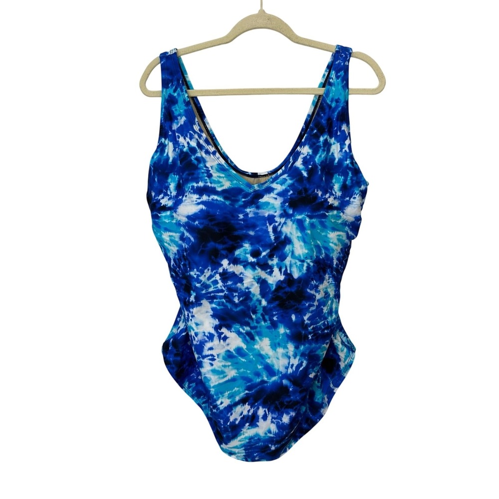 Swimsuits For All One Piece Blue White Tie Dye Womens Size 22‎ Padded Vibrant